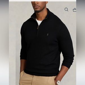 Ralph Lauren Polo black men’s 3/4 zip wool sweater. XL. NWT.